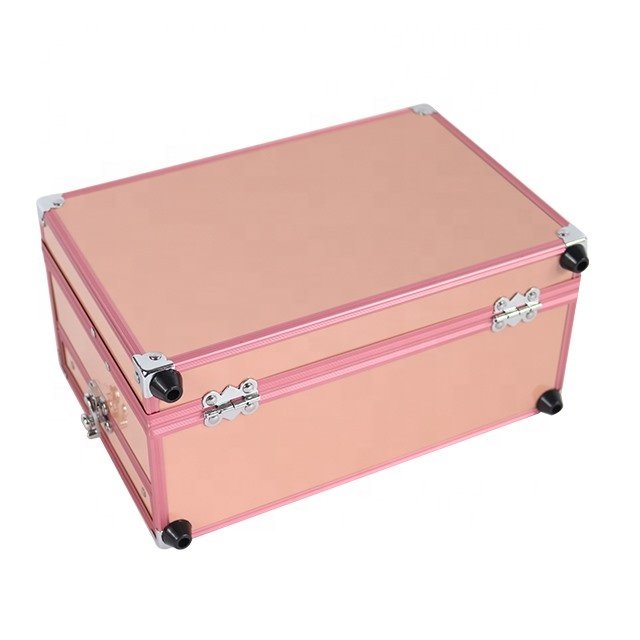 Cosmetics Make Up Trolley Beauty Case Vanity Box Large Capacity Beauty Salon Professional with mirror Aluminum Makeup
