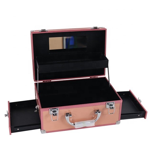 Cosmetics Make Up Trolley Beauty Case Vanity Box Large Capacity Beauty Salon Professional with mirror Aluminum Makeup