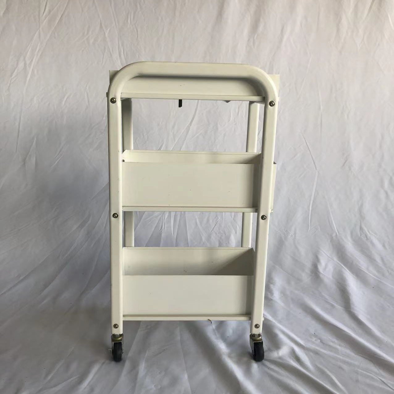 Trolley Cart White Beauty Salon Rolling Trolley with Casters 3-Tier Portable SPA Tools Utility Cart with Multi-Function Shelf