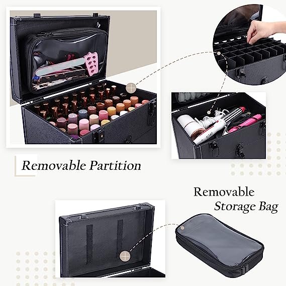 Vintage Black Professional Cosmetic Trolley Large Storage Case With Keys Traveling Makeup Train Case With Wheels