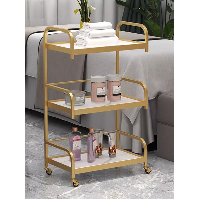 High quality barber shop salon marble top tools cart gold stainless steel 3 layer beauty saloon trolley with 4 wheels