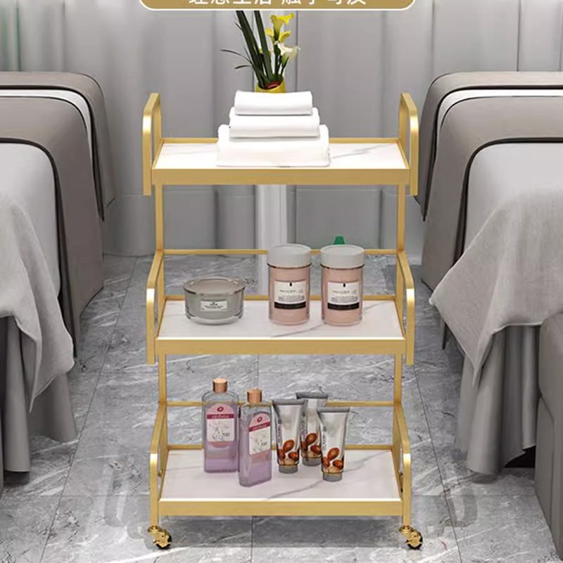 High quality barber shop salon marble top tools cart gold stainless steel 3 layer beauty saloon trolley with 4 wheels