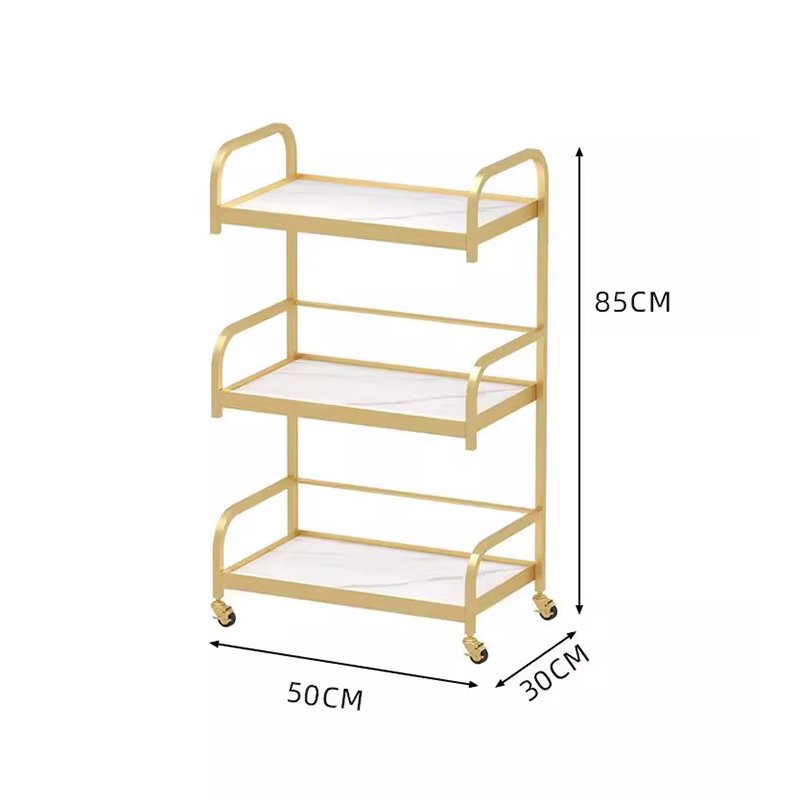 High quality barber shop salon marble top tools cart gold stainless steel 3 layer beauty saloon trolley with 4 wheels