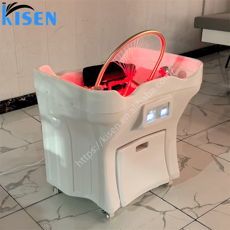 Kisen Modern Luxury Thai Washing Chair Salon Furniture Head Spa Shampoo Basin For Therapy With 50L Water Tank and 25L Waste Tank