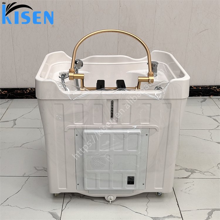 Kisen Modern Luxury Thai Washing Chair Salon Furniture Head Spa Shampoo Basin For Therapy With 50L Water Tank and 25L Waste Tank