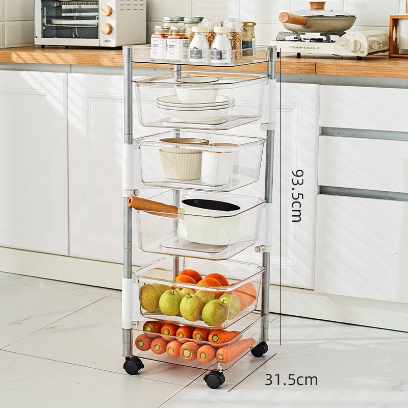 Hot-Selling Square Plastic Kitchen Vegetable and Fruit Storage Rack Rotatable 2/3/4/5/6 Tier Trolley