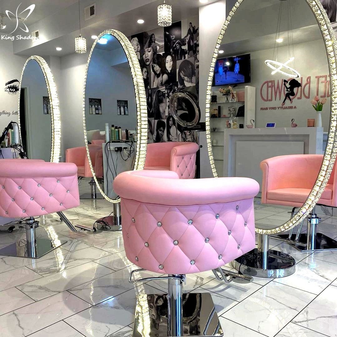 Kingshadow durable metal hair salon styling chair vintage modern salon pink barber chair for salon
