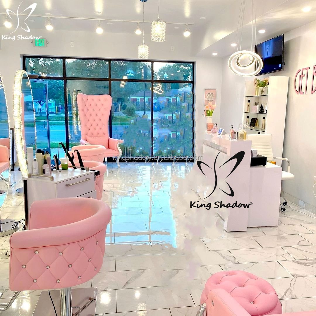 Kingshadow durable metal hair salon styling chair vintage modern salon pink barber chair for salon