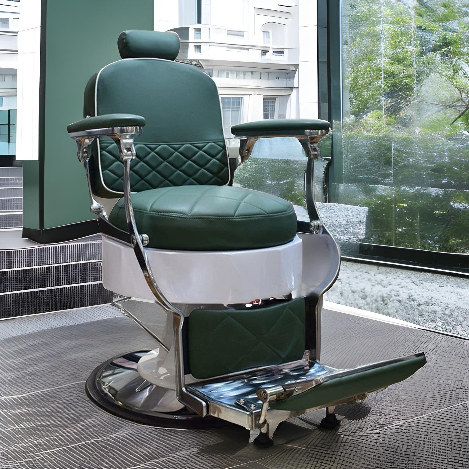 Heavy-duty vintage barber chair Olive Green adjustable back barber chair