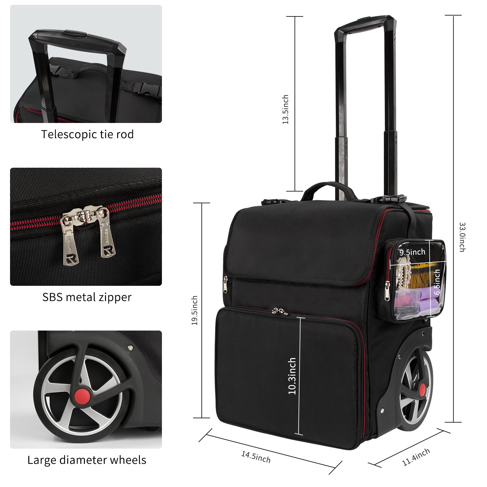 Relavel Wholesale Hairdresser Tools Storage Travel Train Case Nylon Makeup Rolling Train Case Hairstylist Salon Trolley Case