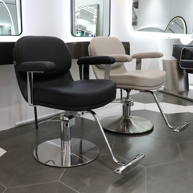 Bo jue Modern Grey PU Leather Barber Chair Round Metal Base Chair For Men's Hairdressing Salon Barber Store Chairs