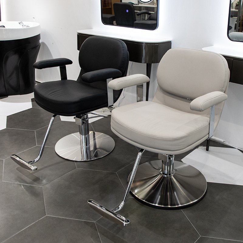 Bo jue Modern Grey PU Leather Barber Chair Round Metal Base Chair For Men's Hairdressing Salon Barber Store Chairs