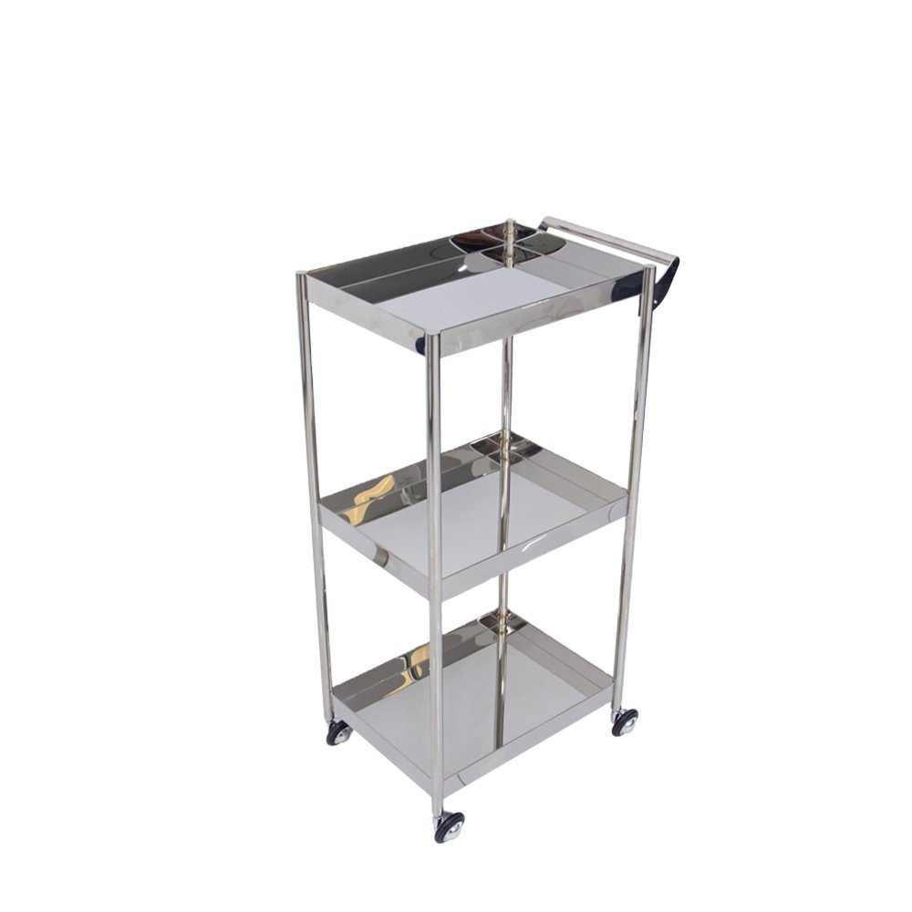Mobile 3 Layer Barber Shop Furniture Beauty And Hair Cart For Salon With Glossy Surface Care Trolley
