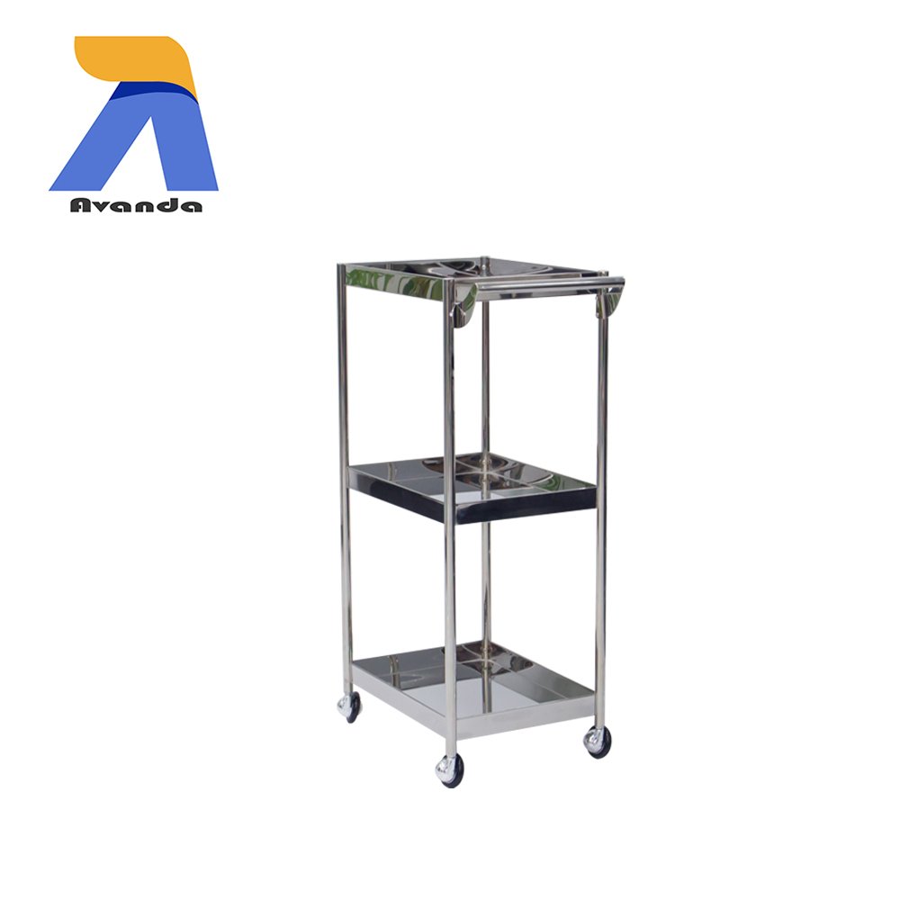 Mobile 3 Layer Barber Shop Furniture Beauty And Hair Cart For Salon With Glossy Surface Care Trolley