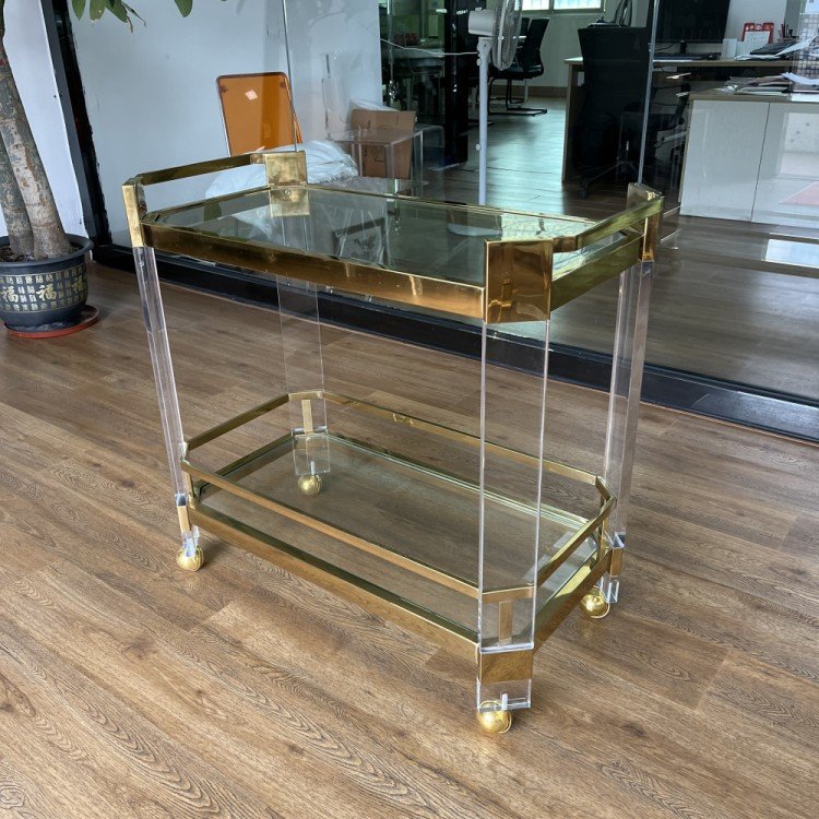Hotel Acrylic Stainless Steel Room Service Bar Cart Metal Hotel Wine Trolley