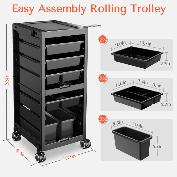 Rolling Manicure Salon Beauty Hair Cart Utility Caddy Mobile SPA Tattoo Hairdresser Barber Tools Storage Trolley with Drawers
