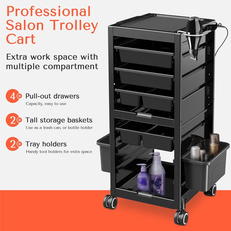 Rolling Manicure Salon Beauty Hair Cart Utility Caddy Mobile SPA Tattoo Hairdresser Barber Tools Storage Trolley with Drawers