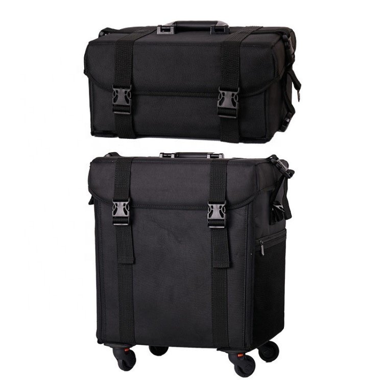 Makeup Train Case Large Storage Cosmetic Trolley Large Capacity Trolley Makeup Travel Case Universal Wheels Salon Barber Case
