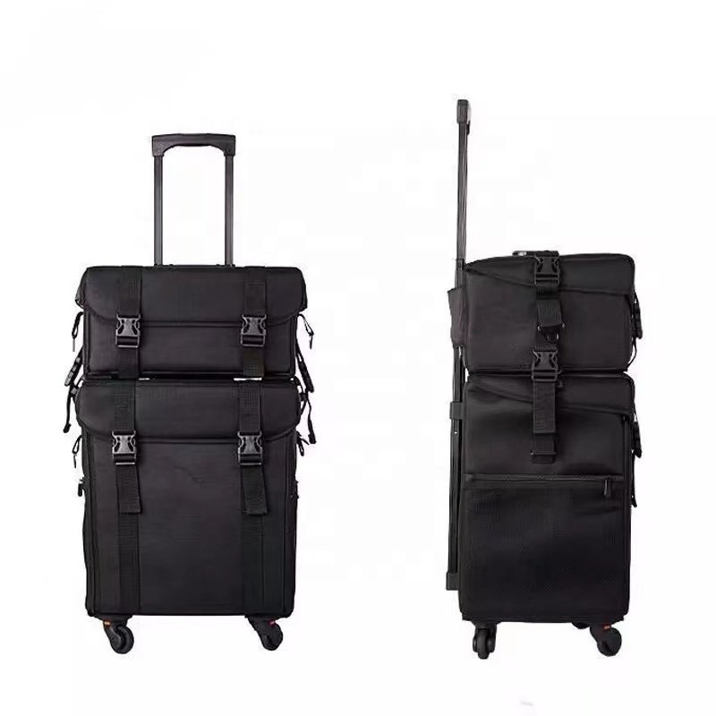 Makeup Train Case Large Storage Cosmetic Trolley Large Capacity Trolley Makeup Travel Case Universal Wheels Salon Barber Case