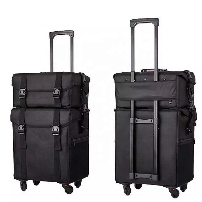 Makeup Train Case Large Storage Cosmetic Trolley Large Capacity Trolley Makeup Travel Case Universal Wheels Salon Barber Case