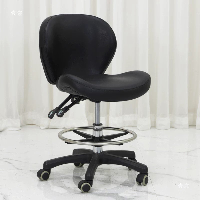 Hot-Selling Medical Brown PU Chair Salon Stool Non-Slip Adjustable Height Rolling Backrest Chair For Barber Shop