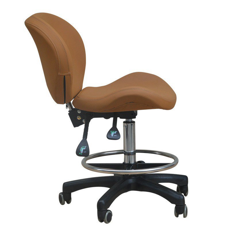 Hot-Selling Medical Brown PU Chair Salon Stool Non-Slip Adjustable Height Rolling Backrest Chair For Barber Shop