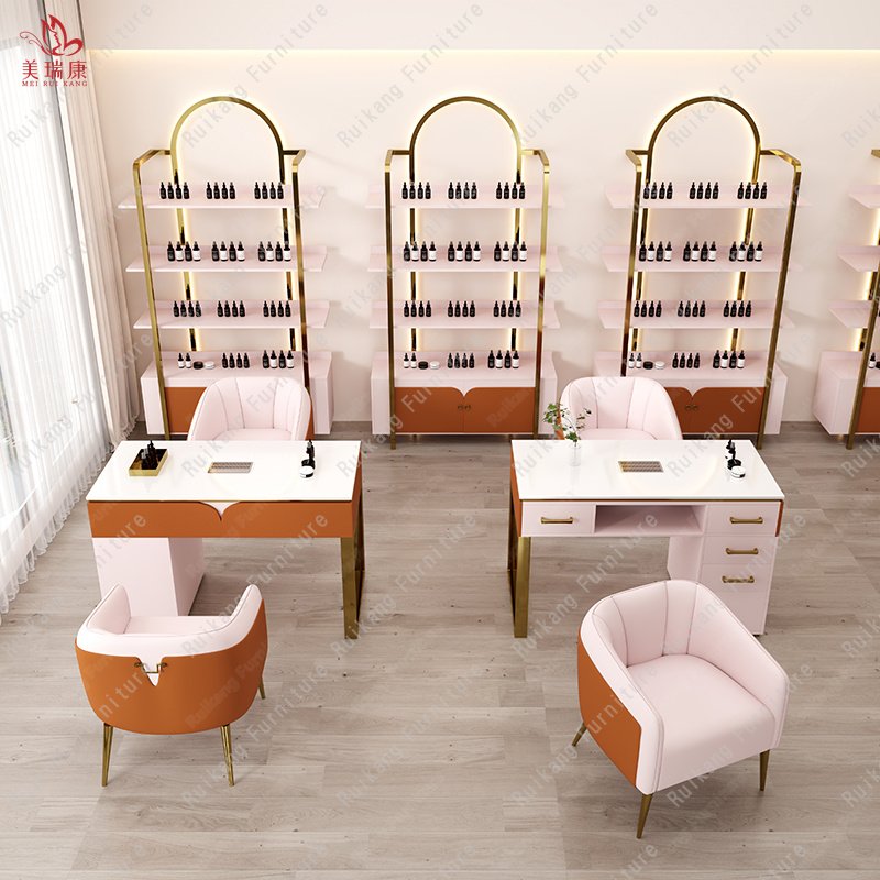 Modern Luxury Pink Double Manicure Table Set Beauty Nail Chair Tech Professional Salon Desk Manicure Nail Tables