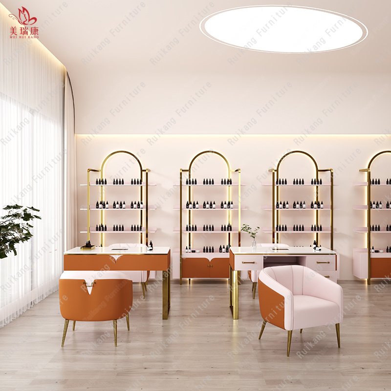 Modern Luxury Pink Double Manicure Table Set Beauty Nail Chair Tech Professional Salon Desk Manicure Nail Tables