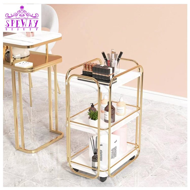 2024 popular simple gold manicure trolley salon hot sale rolling cart for sale