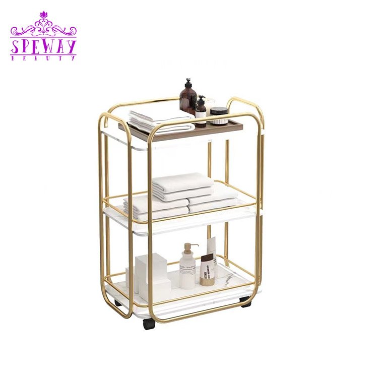 2024 popular simple gold manicure trolley salon hot sale rolling cart for sale