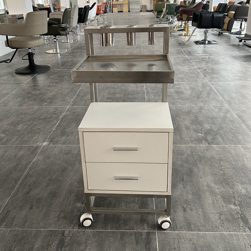 Luxury white MDF material trolley salon furniture stainless steel beauty salon trolley