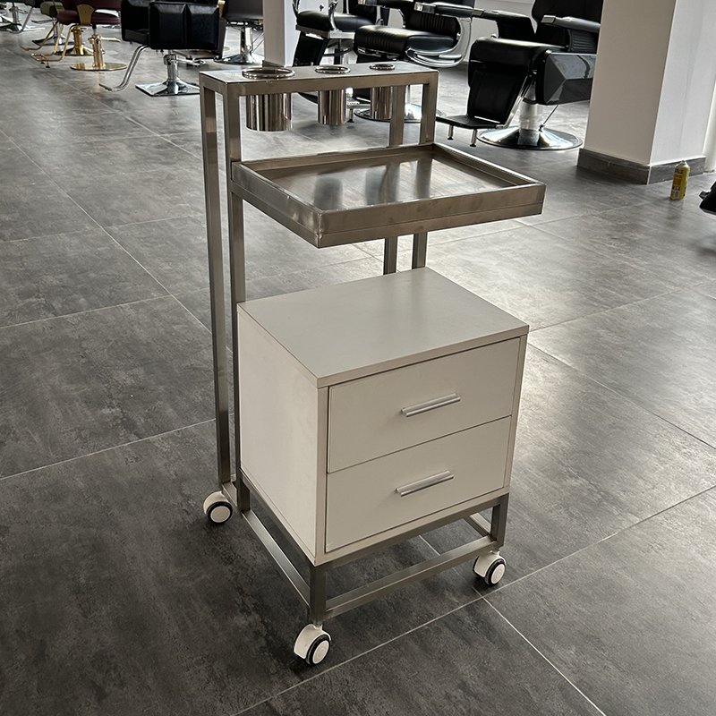 Luxury white MDF material trolley salon furniture stainless steel beauty salon trolley