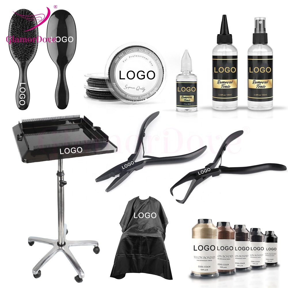Custom Logo Best Hair Extension Beauty Salon Tool Trolley Brush Plier Micro Nano Rings Weaving Thread Tape Keratin Glue Remover