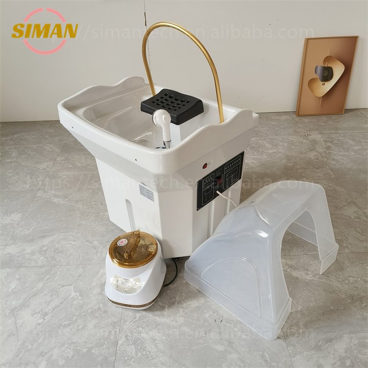 Siman 60L shampoo tank with heater pipeless modern salon barbershop sink basin with head water circulation steamer light therapy