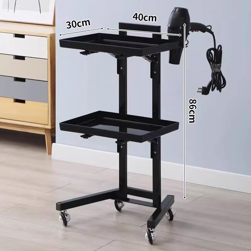 Hot Sale Black Acrylic Hair Salon Trolley 2 Tiers Beauty Salon Tool Cart With Wheels
