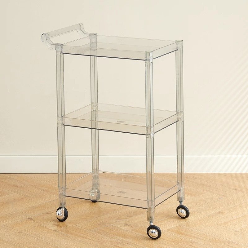 Hot Sale Black Acrylic Hair Salon Trolley 2 Tiers Beauty Salon Tool Cart With Wheels