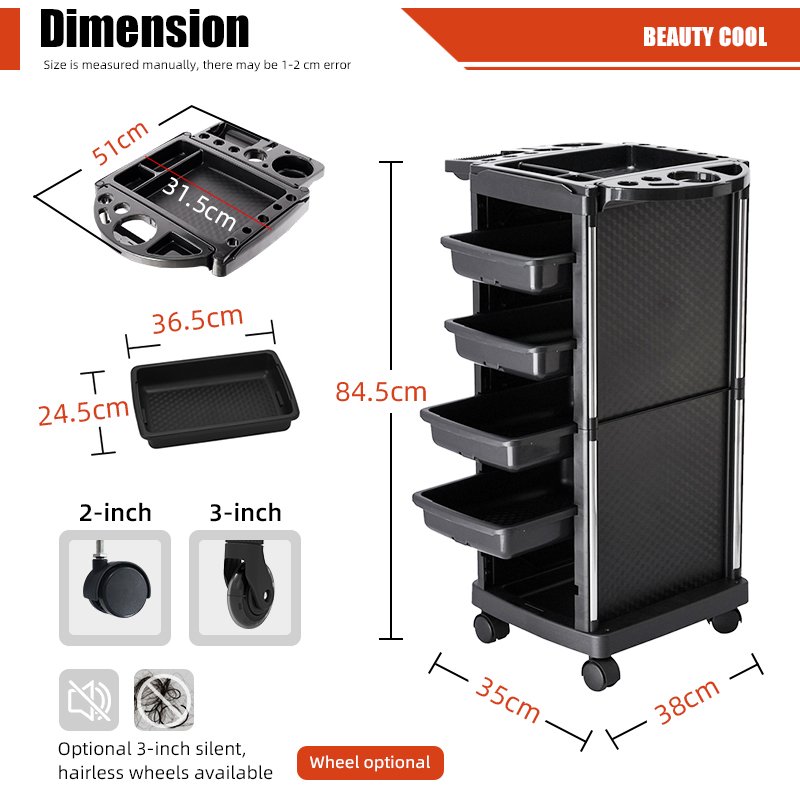 Salon Equipment Beauty New Barber Salon Trolley Stand with Wheels Pink Carton 1 Piece Salon Furniture Plastic Modern 7 Days
