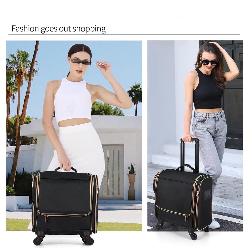 Detachable Pouch Heat Insulation Cosmetic Large Makeup Train Case Hairstylist Rolling Traveling Wheels Hairdressing Bag