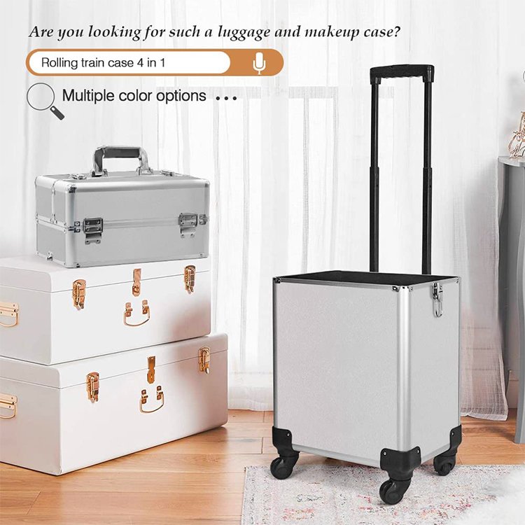 c Salon products 4 in 1 trolley aluminium makeup case travel cosmetic train vanity with nail polish divider