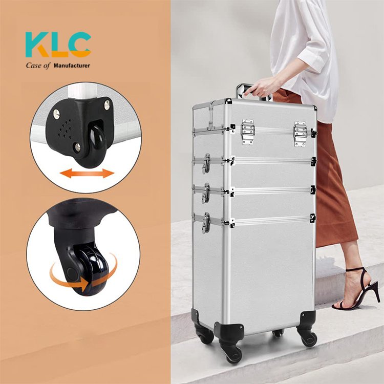 c Salon products 4 in 1 trolley aluminium makeup case travel cosmetic train vanity with nail polish divider