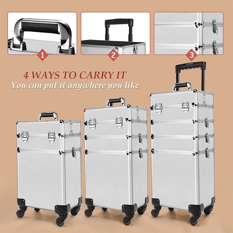 c Salon products 4 in 1 trolley aluminium makeup case travel cosmetic train vanity with nail polish divider