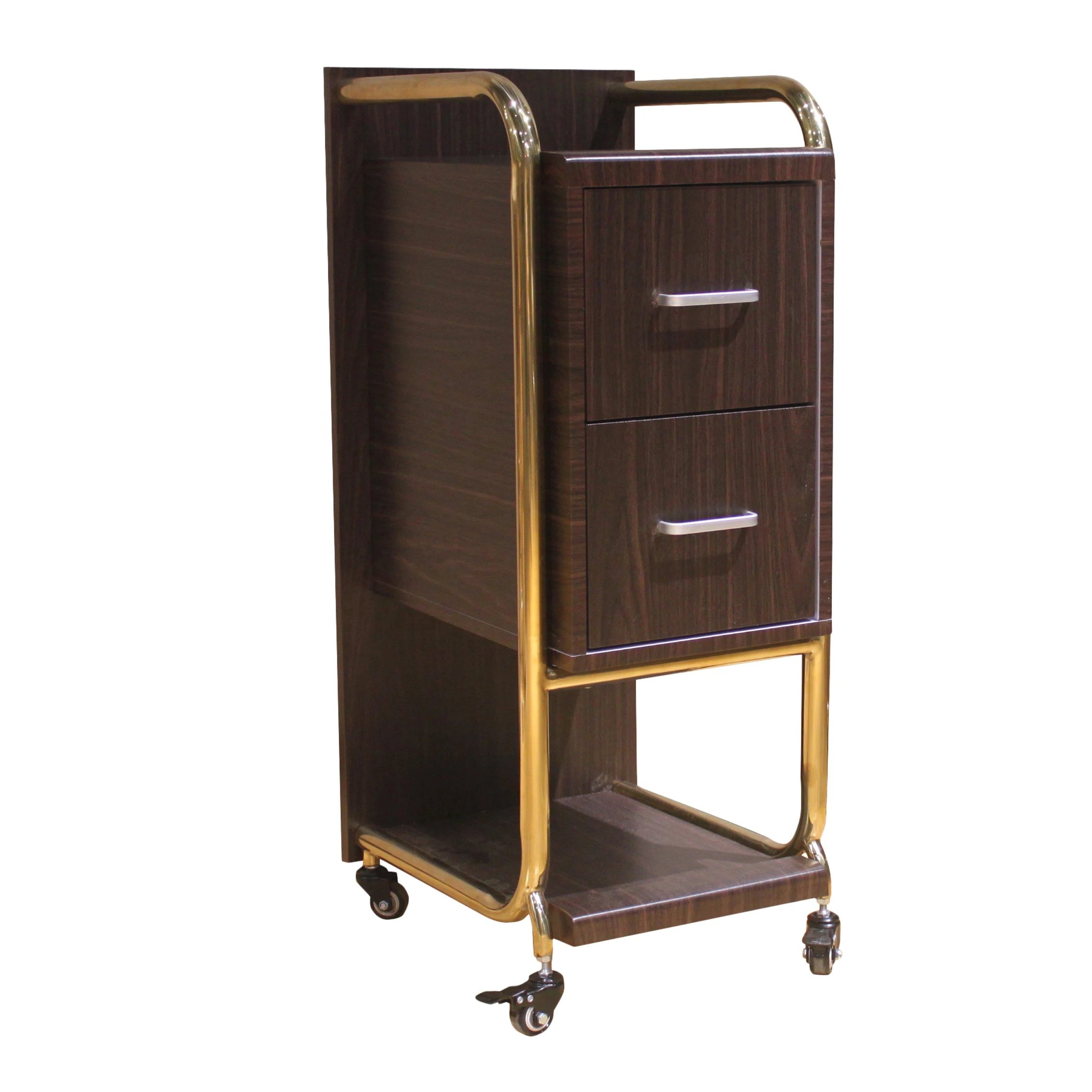 Hair Beauty Tool Fashionable Stainless Steel Lockable Gold Trolley Cart Beauty Salon Trolley