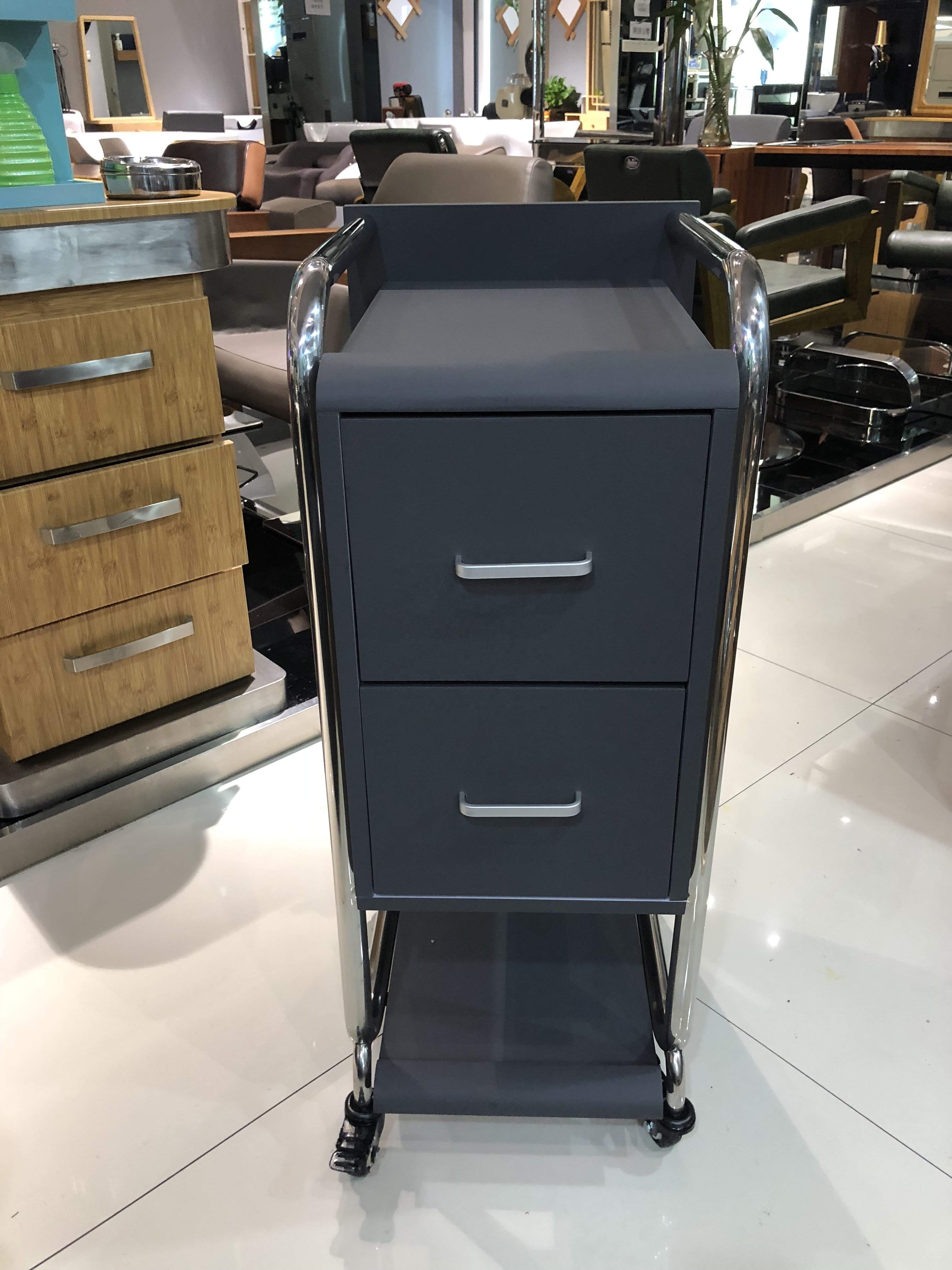 Hair Beauty Tool Fashionable Stainless Steel Lockable Gold Trolley Cart Beauty Salon Trolley