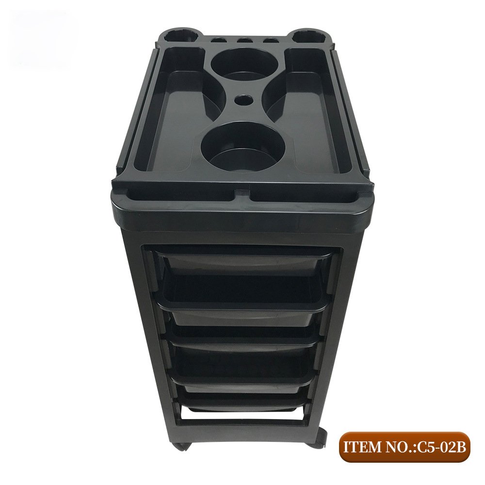 Wholesale Professional hair Salon Furniture Lockable black Barber Storage Tray Cart Home Spa Hairdressing Trolley With 4 Wheels