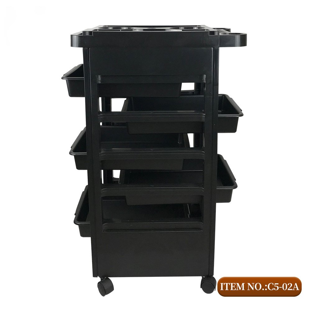 Wholesale Professional hair Salon Furniture Lockable black Barber Storage Tray Cart Home Spa Hairdressing Trolley With 4 Wheels