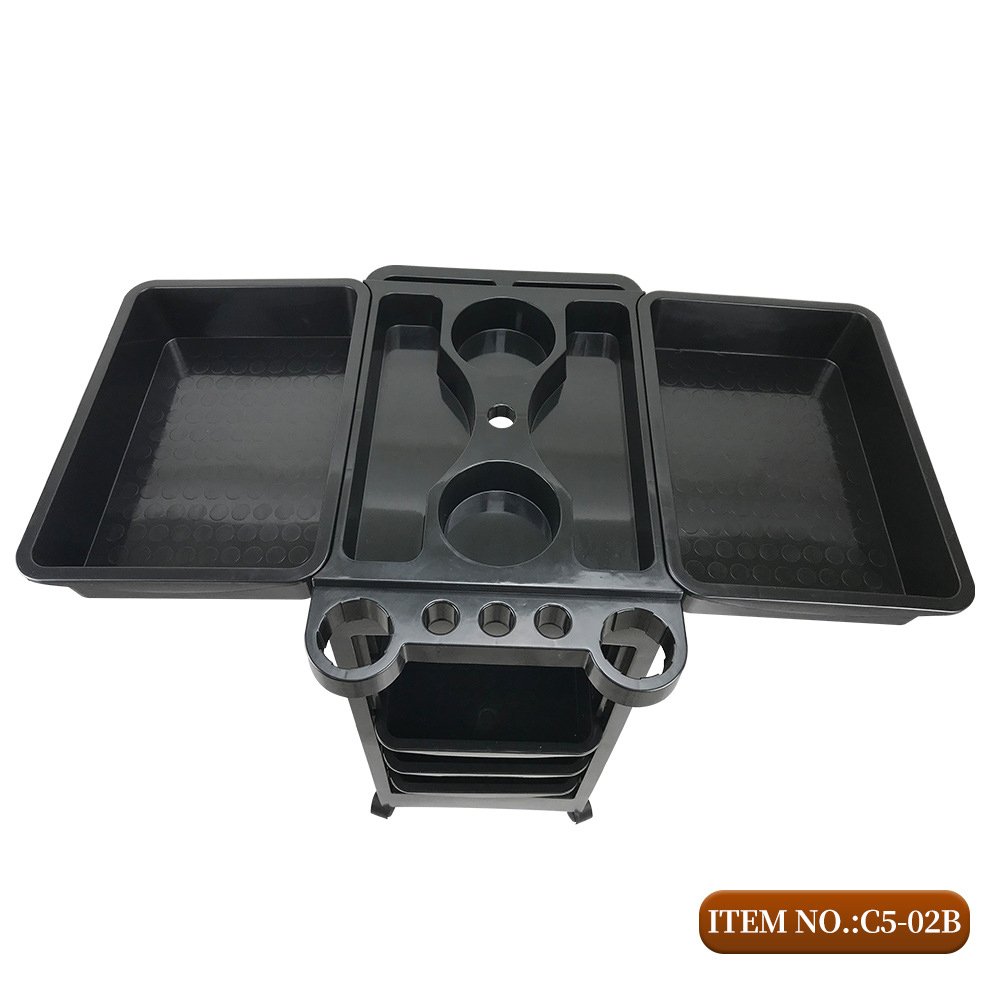 Wholesale Professional hair Salon Furniture Lockable black Barber Storage Tray Cart Home Spa Hairdressing Trolley With 4 Wheels