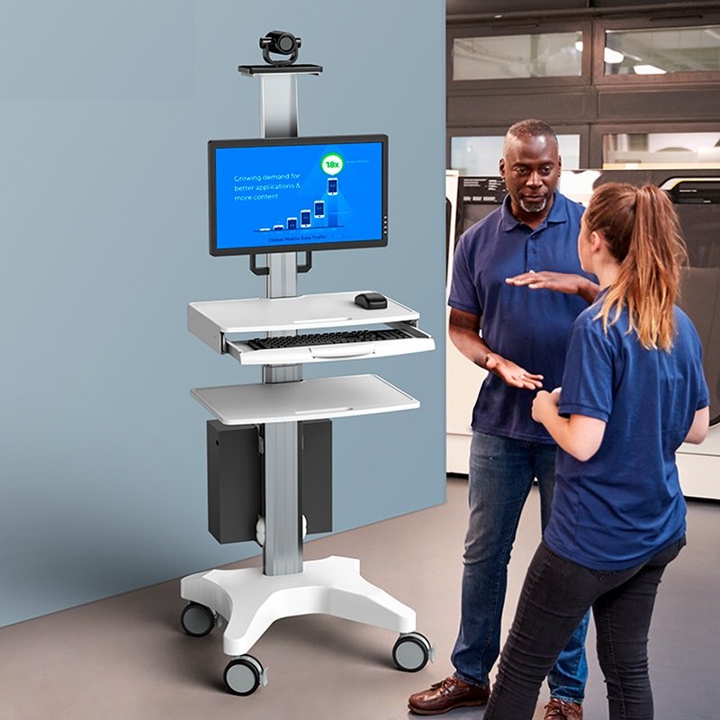 Medical Trolley with Monitor Mount Adjustable Move Computer Cart Workstation Trolley for Hospital Home Office School