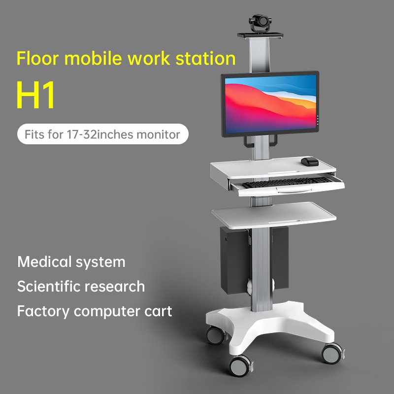 Medical Trolley with Monitor Mount Adjustable Move Computer Cart Workstation Trolley for Hospital Home Office School