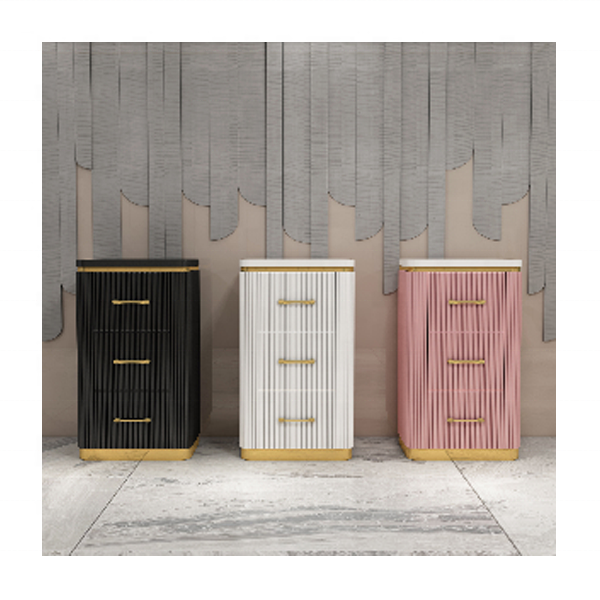 modern MDF painted luxury cheap salon cabinet stations with storage with appliance holders for hair salon