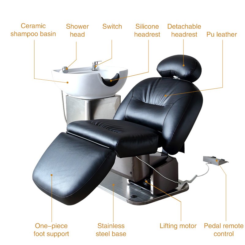 Luxury Reclining Lay Down Hair Washing Chair Electric Shampoo Chair For Salon